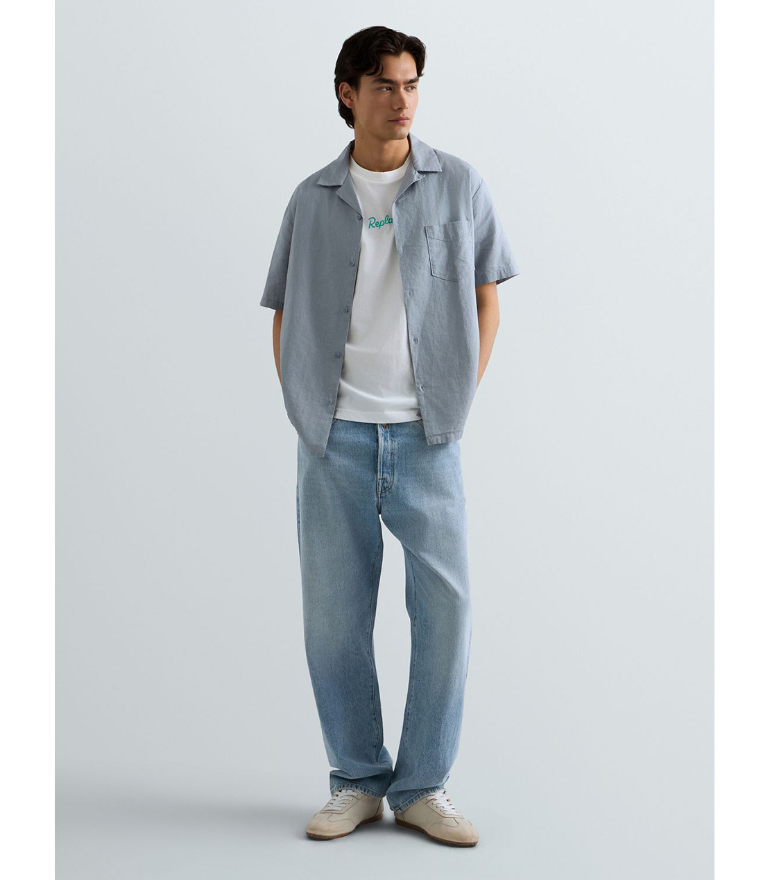 リネンコットンリラックスフィットシャツ 詳細画像 グレイッシュブルー 2